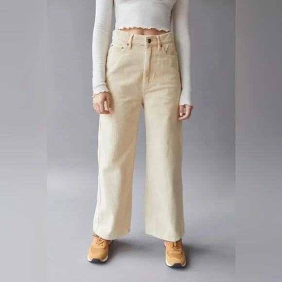 BDG High & Wide Corduroy Cotton Wide Leg Pants Cream 25 / 0 - Picture 1 of 14
